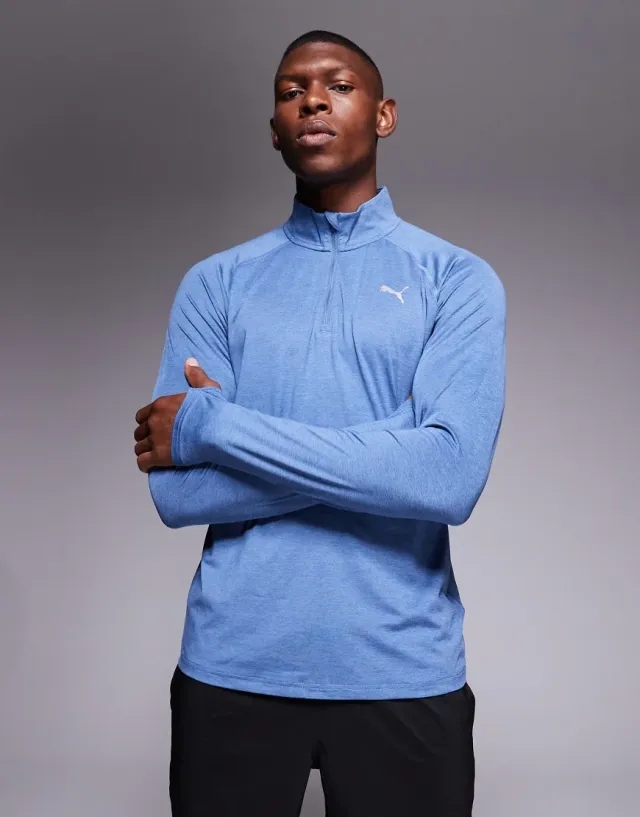 PUMA Velocity Cloudspun Running Quarter-Zip Top Shirt Men, Dark Indigo/Heather