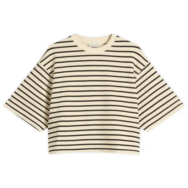 Anine Bing Women's Myers Cropped Stripe T-Shirt Black Stripe French Terry