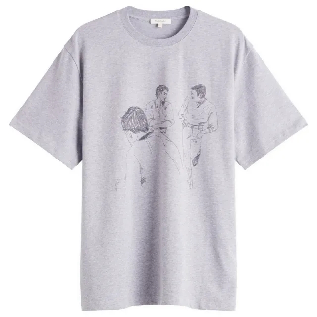 JW Anderson Men's Cafe Scene Printed T-Shirt Grey
