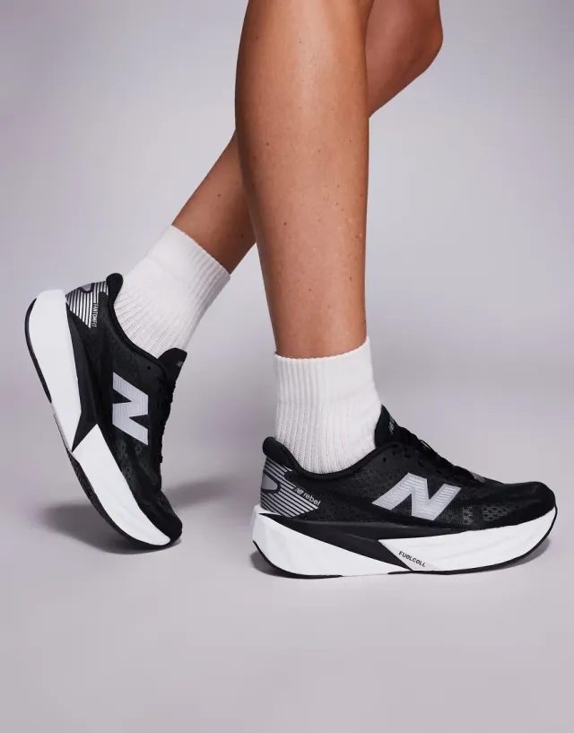 New Balance Women's FuelCell Rebel v5 in Black/White/Grey Synthetic