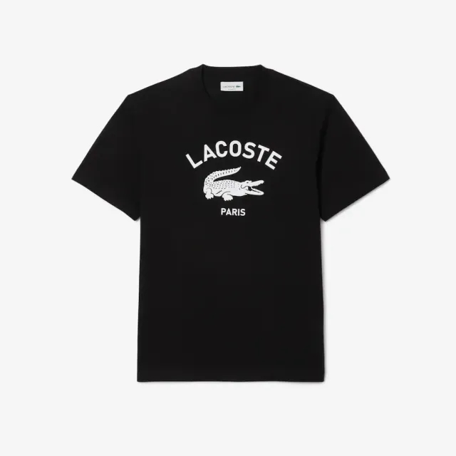 Lacoste Signature Print Cotton T-shirt - Noir