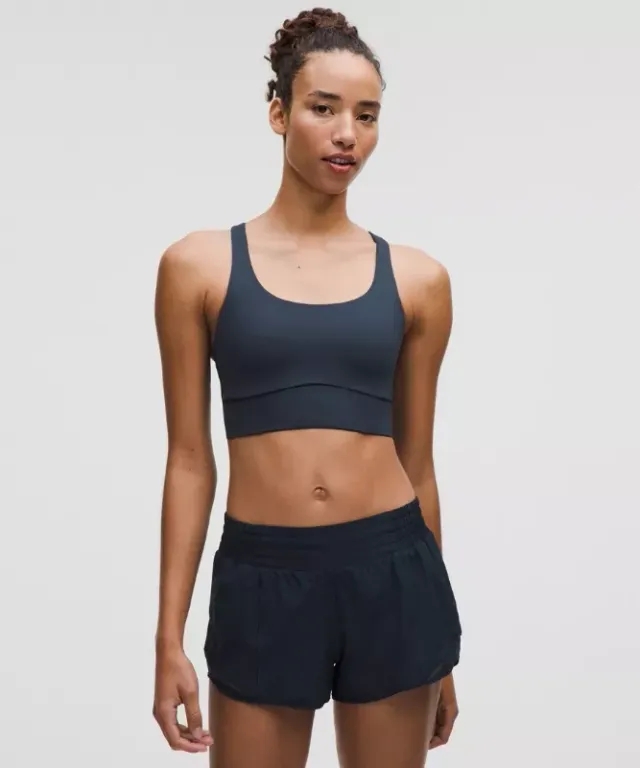 lululemon – Women's Energy Longline Sports Bra Medium Support, B-D Cups Evolve – Color Blue – Size L