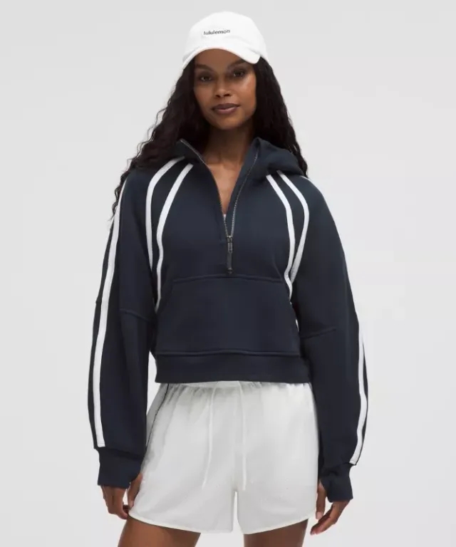lululemon – Women's Scuba Oversized Half-Zip Hoodie Trim – Color White/Blue – Size M/L
