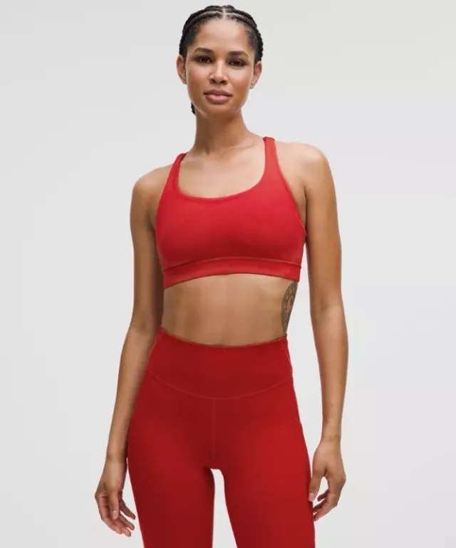 lululemon – Women's Energy Sports Bra Medium Support, B-D Cups – Color Dark Red/Neon/Red – Size 10