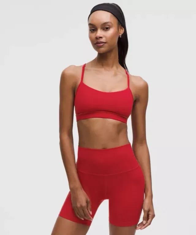 lululemon – Women's Flow Y Sports Bra Nulu Light Support, A-C Cups – Color Dark Red/Neon/Red – Size 10