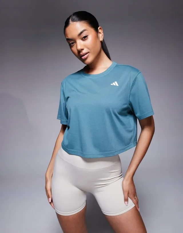 Adidas Training Boxy Cropped T-Shirt In Teal-Green