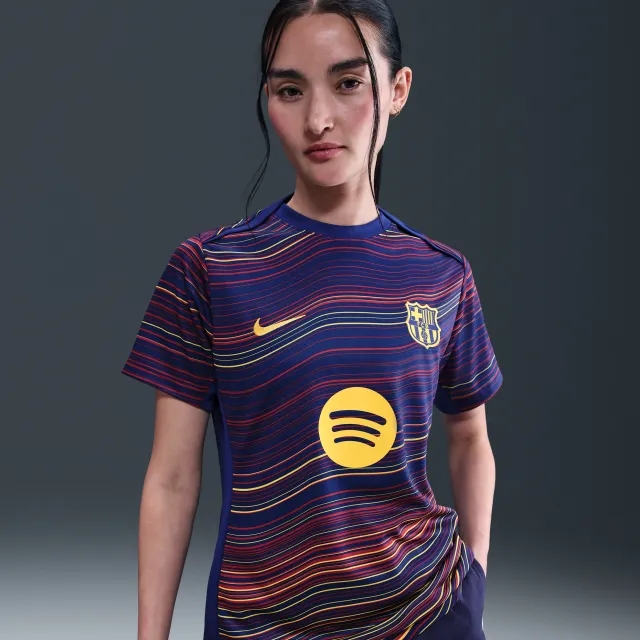 F.C. Barcelona Academy Pro Home Women's Nike Dri-FIT Football Pre-Match Short-Sleeve Top - Blue - Polyester