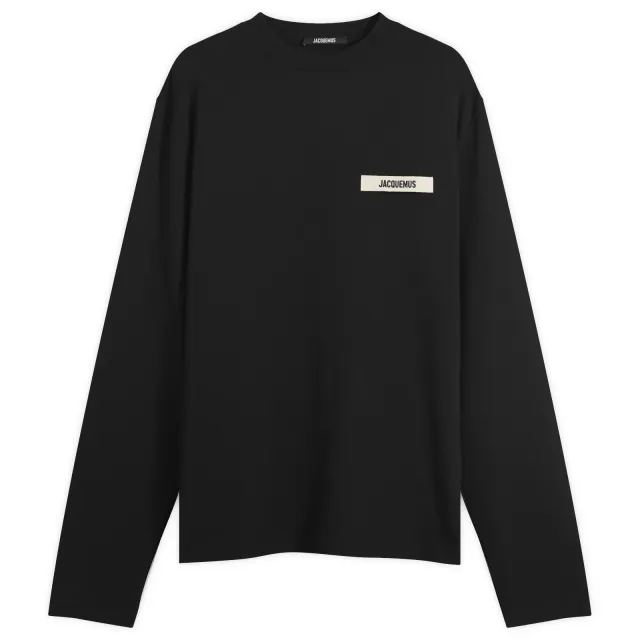 Jacquemus Men's Grosgrain Logo Long Sleeve T-Shirt Black