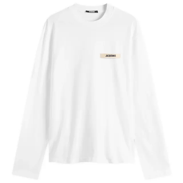 Jacquemus Men's Grosgrain Logo Long Sleeve T-Shirt White
