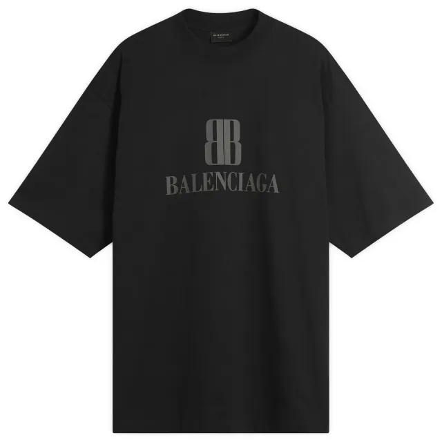 Balenciaga Men's Nano BB Logo Dry Jersey Medium Fit T-Shirt Faded Black