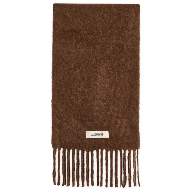 Jacquemus Men's Mohair Alpaca Grosgrain Logo Scarf Brown