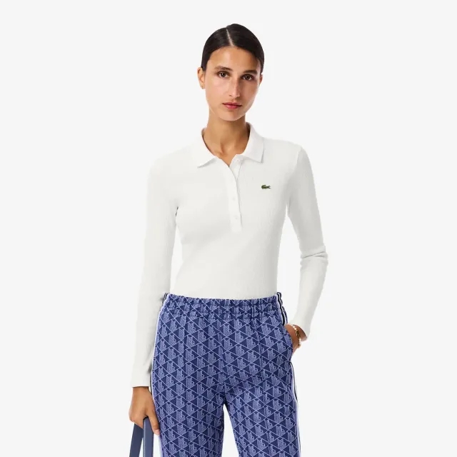 Lacoste Slim Fit L.12.D Ribbed Cotton Polo Shirt - White