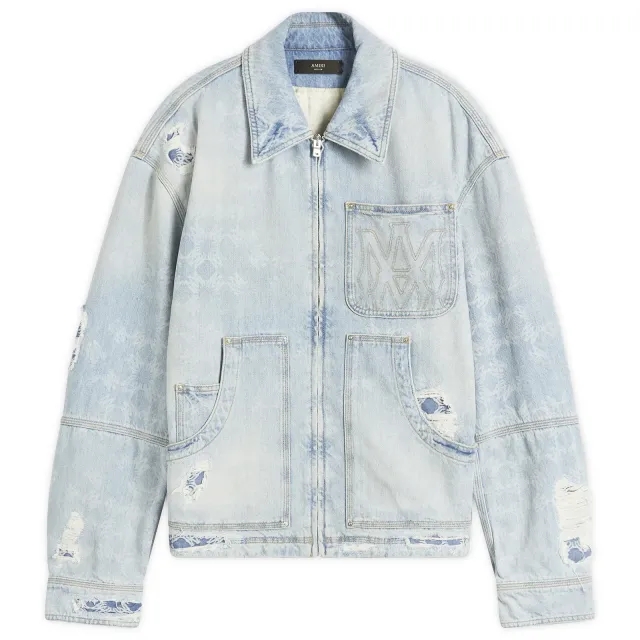 AMIRI Men's Denim Repair Work Jacket Faded Indigo