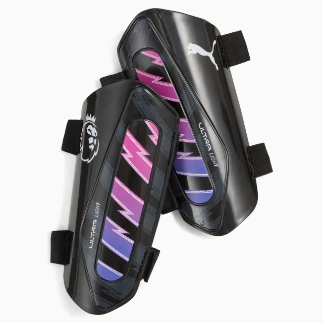PUMA Premier League Ultra Light Football Strap Shinguards, Black/White, size Large