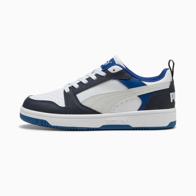 PUMA Rebound V6 Lo Youth Sneakers, White/Feather Grey/Black, size 3