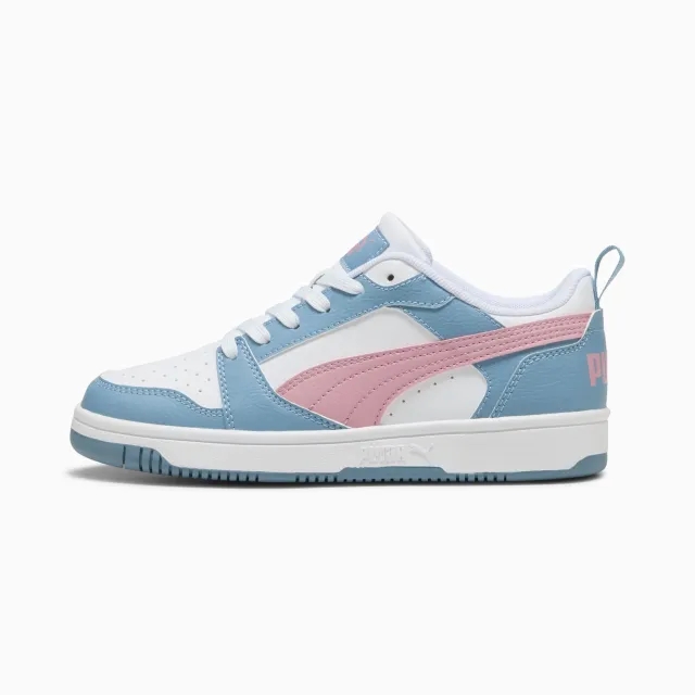 PUMA Rebound V6 Lo Youth Sneakers, White/Poised Pink/Cool Blue, size 3