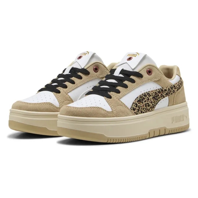 PUMA Rebound Femme Low Animal Flair Sneakers Women, White/Toasted Almond/Exotic Red, size 3