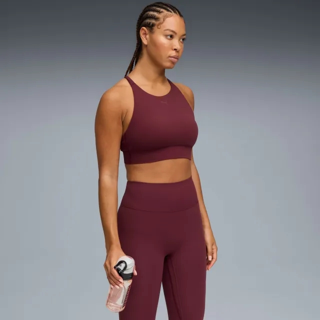 PUMA Shapeluxe High Neck Bra Women, Ruby Shimmer, size Large