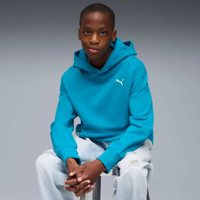 PUMA Wardrobe Essentials Relaxed Hoodie Youth, Tropical Blue, size 11-12 Youth