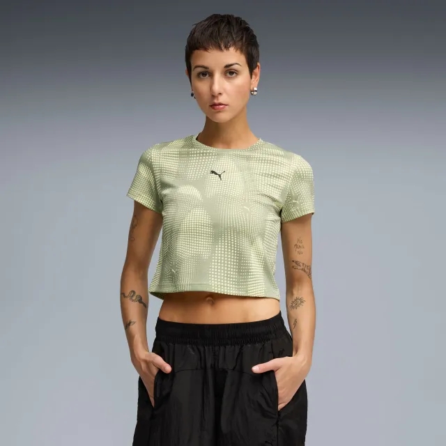 PUMA Dare To All Over Print Baby T-Shirt Women, Lux Army, size Large
