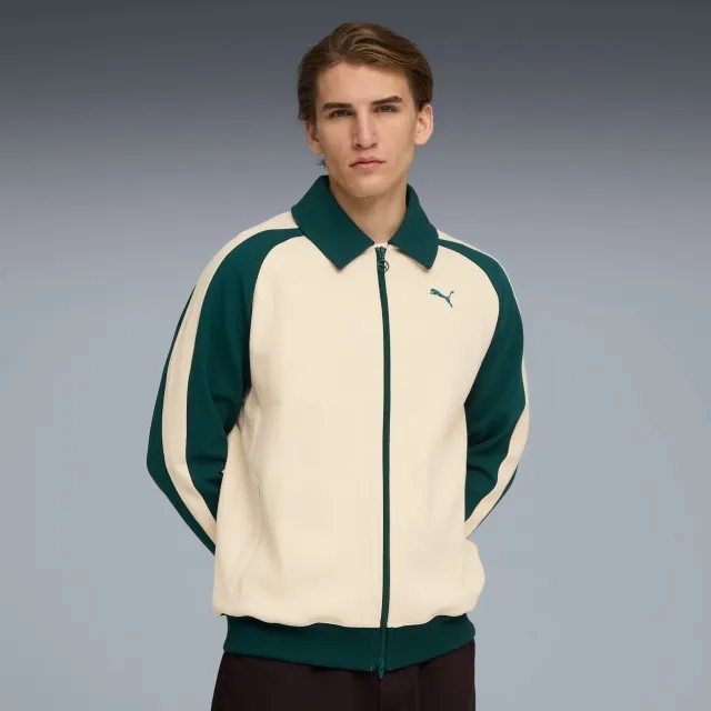 PUMA T7 Relaxed Wing Collar Track Jacket Unisex, Alpine Snow/Green Terrain, size Large
