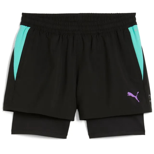PUMA Individual 2-in-1 Padel Shorts Women, Black/Purple Glimmer/Aquatic, size Large