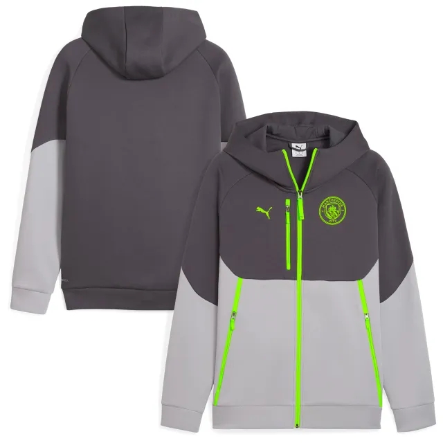 Manchester City PUMAtech Full-Zip Hoodie Men, Galactic Grey/Pro Green, size 3XL