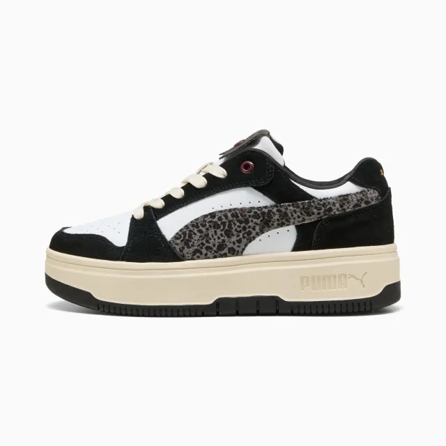 PUMA Rebound Femme Low Animal Flair Sneakers Women, White/Black/Alpine Snow, size 3