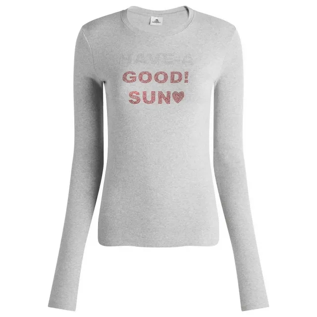 SUNDAYFRUITMARKET Women's Bling Letter Long Sleeve Top Grey