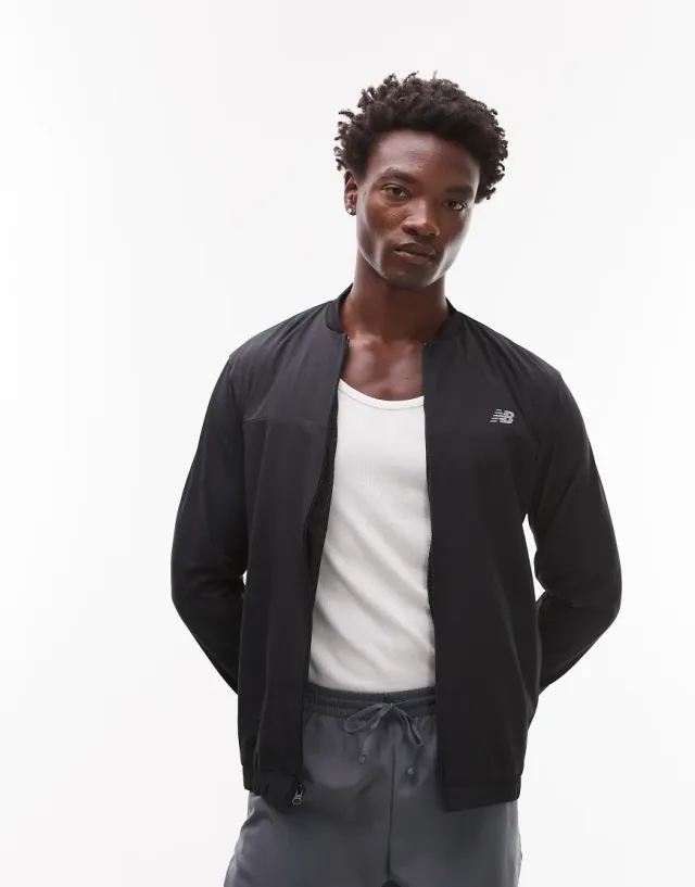 New Balance Stretch Bomber Jacket In Black