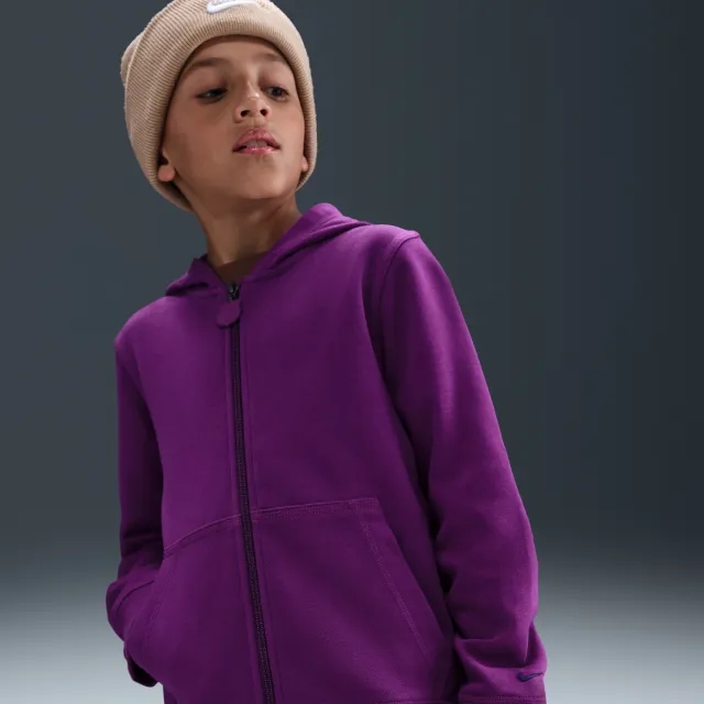 F.C. Barcelona Club Older Kids' (Boys') Nike Football Full-Zip Hoodie - Bright Grape - Fleece