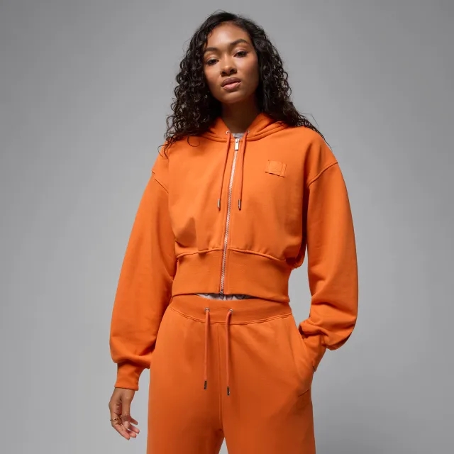 Nike Jordan Flight Fleece Women's Cropped Satin-Lined Hoodie - Orange - Cotton/Polyester