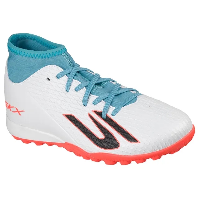 Skechers SKX_2 Jr High Youth TF Shoes in White/Turquoise