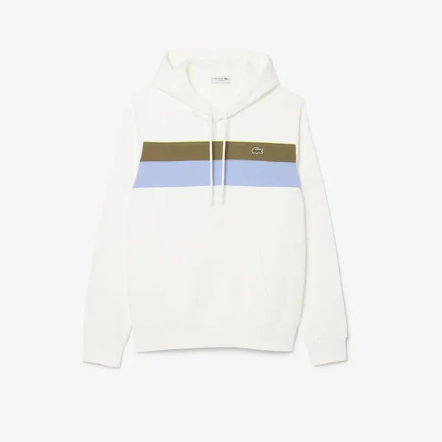 Lacoste Colour-Block Fleece Hoodie - White / Khaki Green / Purple