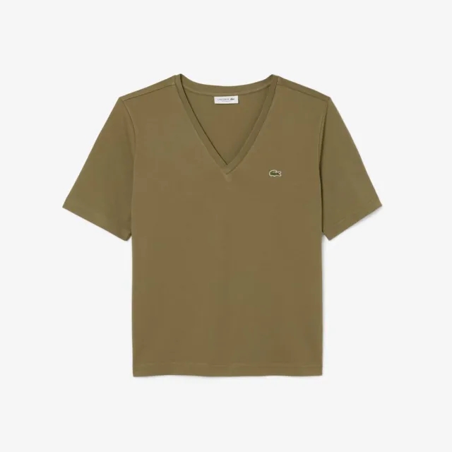 Lacoste Relaxed Fit Soft Cotton V Neck T-shirt - Khaki Green