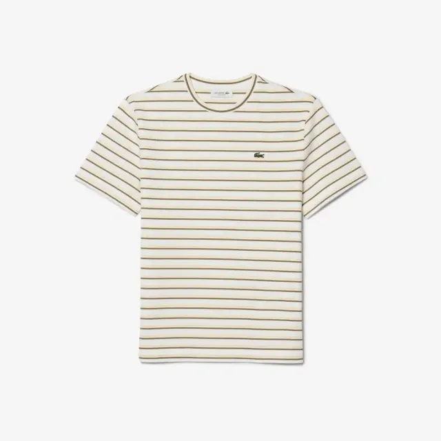 Lacoste Striped Jersey T-shirt - White / Khaki Green / Yellow
