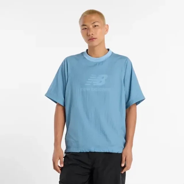New Balance Men's NB Grey Woven T-Shirt in Blue Nylon