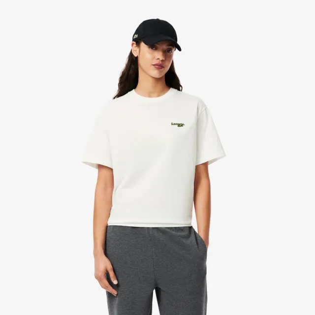 Lacoste Oversized Short Cut Cotton Logo T-shirt - White
