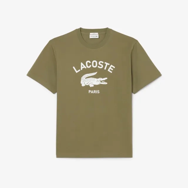 Lacoste Signature Print Cotton T-shirt - Khaki Green