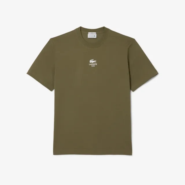 Lacoste Signature Print Cotton T-shirt - Khaki Green
