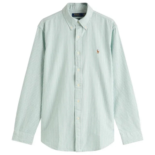 Polo Ralph Lauren Men's Button Down Stripe Oxford Shirt Hillside Green/White