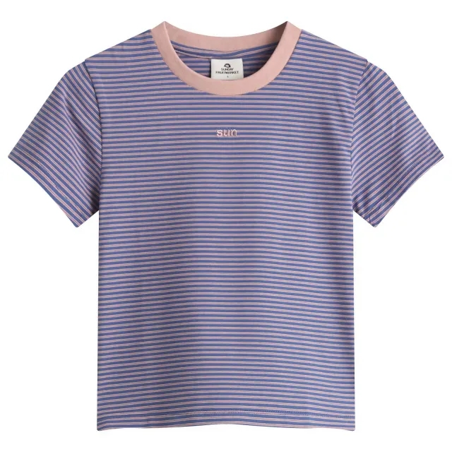 SUNDAYFRUITMARKET Women's Mini Sun Stripe T-Shirt Navy