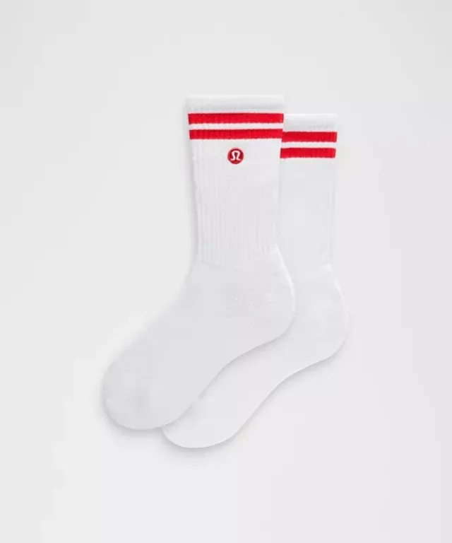 lululemon – Unisex Daily Essential Crew Socks Stripe – Color White/Red – Size L