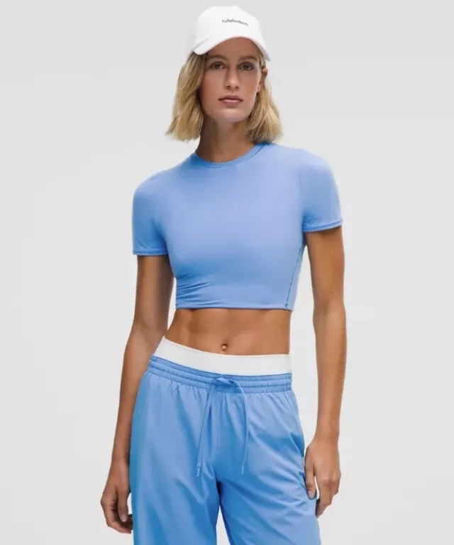 lululemon – Women's Wundermost Ultra-Soft Nulu Crewneck Cropped T-Shirt – Color Blue – Size L