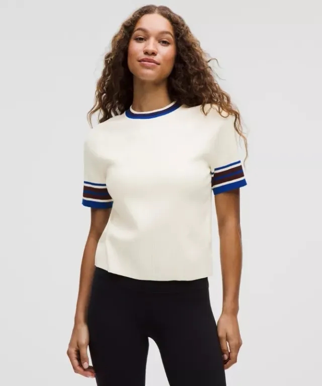 lululemon – Women's Ribbed Cotton Tipped T-Shirt – Color White/Purple – Size L