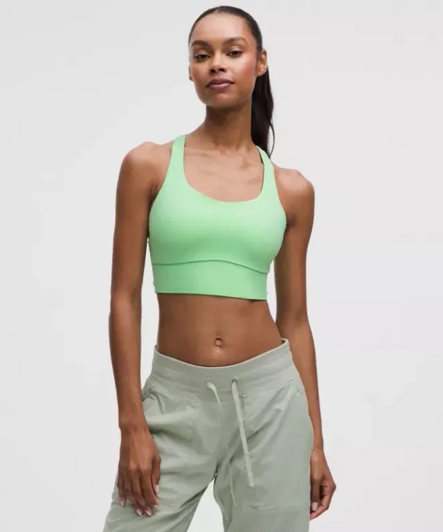 lululemon – Women's Energy Longline Sports Bra Medium Support, B-D Cups Evolve – Color Green – Size L