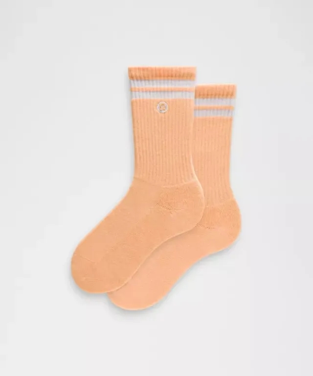 lululemon – Unisex Daily Essential Crew Socks Stripe – Color White/Orange – Size L