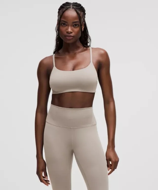 lululemon – Women's Wunder Train Strappy Racer Sports Bra Light Support, C/D Cup – Color Grey/Khaki – Size 10