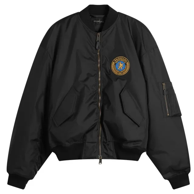 Balenciaga Men's Uniform Nylon Oxford Large Fit Bomber Black