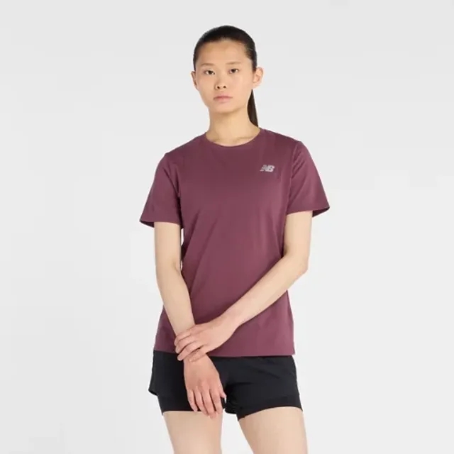New Balance Women's Sport Essentials Heathertech T-Shirt in Purple Poly Knit